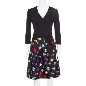 luxury-women-diane-von-furstenberg-used-clothes-p183003-003 diane von furstenberg black floral printed wool and silk jewel wrap dress m