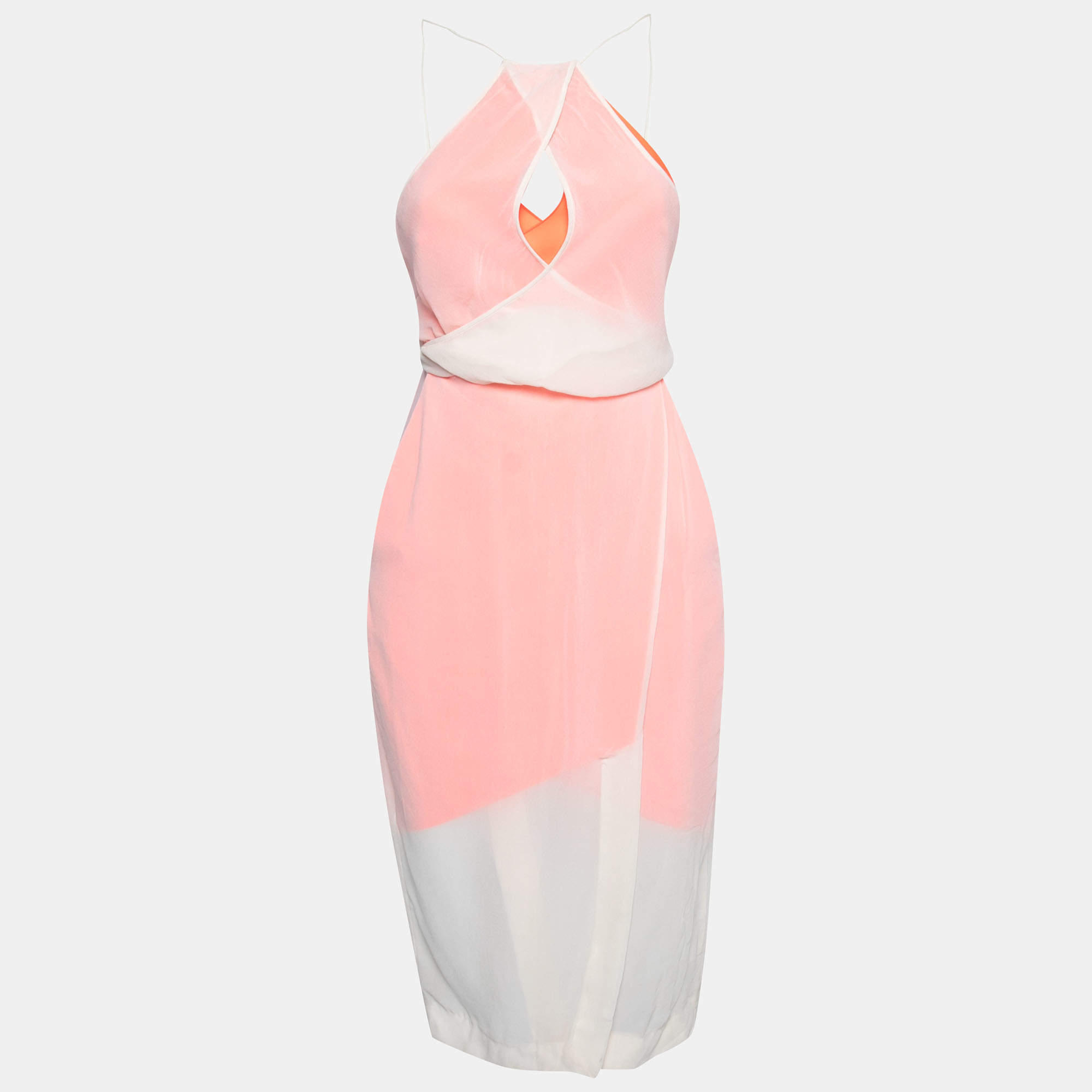 luxury-women-dion-lee-used-clothes-p212476-007 dion lee neon orange and cream sheer silk layered vertigo halter dress s