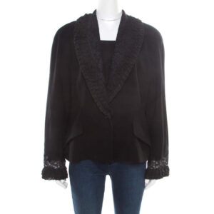 dior boutique black wool ruffled lace collar and cuff detail jacket xl