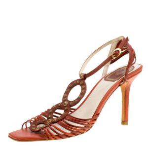 dior brown leather studded ankle strap sandals size 39
