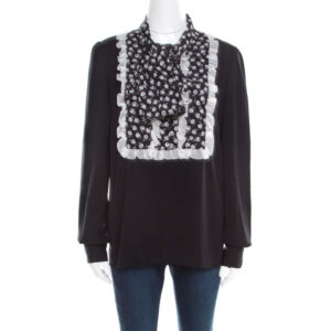 luxury-women-dolcegabbana-used-clothes-p194113-001 dolce & gabbana monochrome small flower print silk ruffled bib blouse m