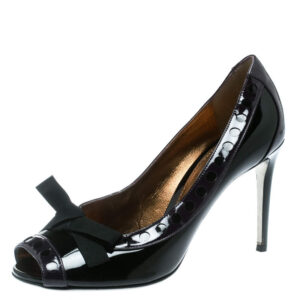 luxury-women-dolcegabbana-used-shoes-p178486-006 dolce & gabbana black/purple patent leather peep toe bow pumps size 40