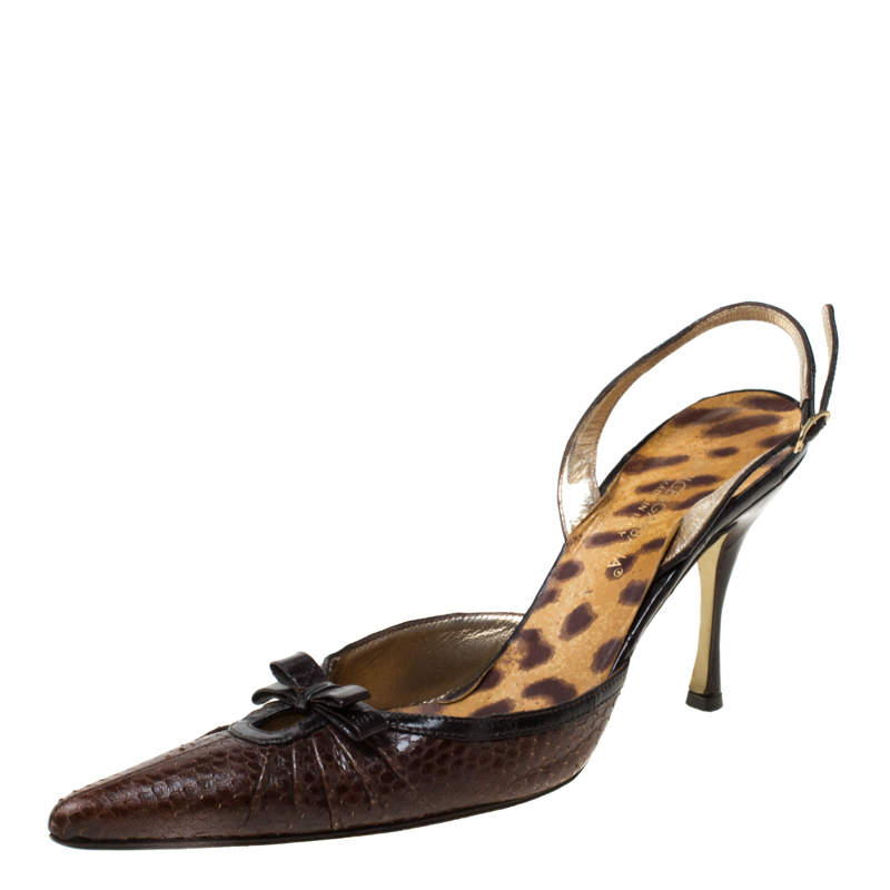luxury-women-dolcegabbana-used-shoes-p213396-003 dolce & gabbana brown python leather and eel skin slingback pointed toe pumps size 38.5