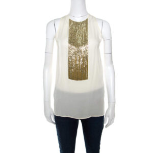 luxury-women-dsquared2-used-clothes-p160580-0001 dsquared2 beige embellished panel sleeveless silk top s