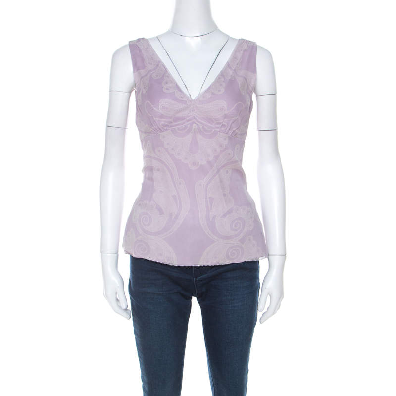 luxury-women-elie-tahari-used-clothes-p216514-003 elie tahari amethyst purple paisley printed silk chiffon top s