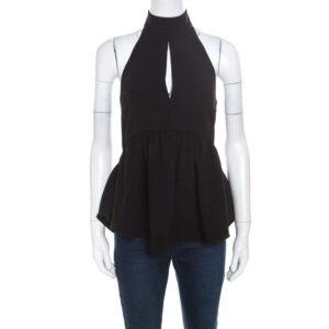 elizabeth & james black crepe knit perth halter top xs