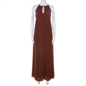 luxury-women-elizabeth-james-used-clothes-p211288-003 elizabeth & james cinnamon brown pleated chiffon cadence maxi dress s