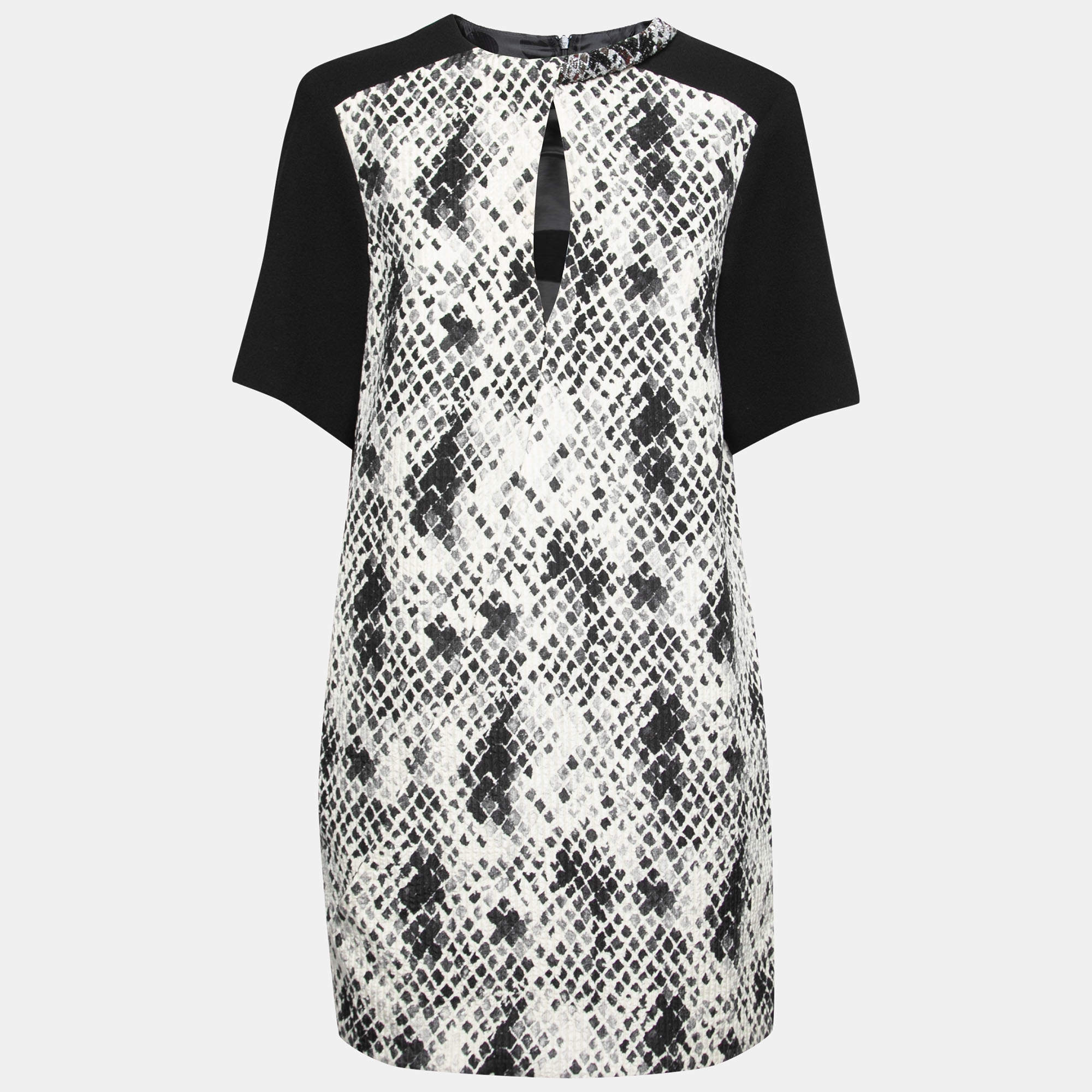 luxury-women-emanuel-ungaro-used-clothes-p203620-014 emanuel ungaro textured python print embellished neck detail draped shift dress s