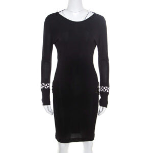 emilio pucci black knit crystal embellished backless sheath dress s