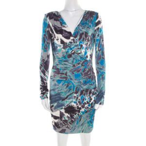 luxury-women-emilio-pucci-used-clothes-p182124-004 emilio pucci multicolor printed silk jersey power shoulder draped dress m