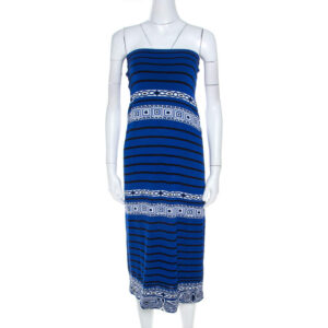 luxury-women-emilio-pucci-used-clothes-p211483-004 emilio pucci blue knit aztec pattern strapless dress s