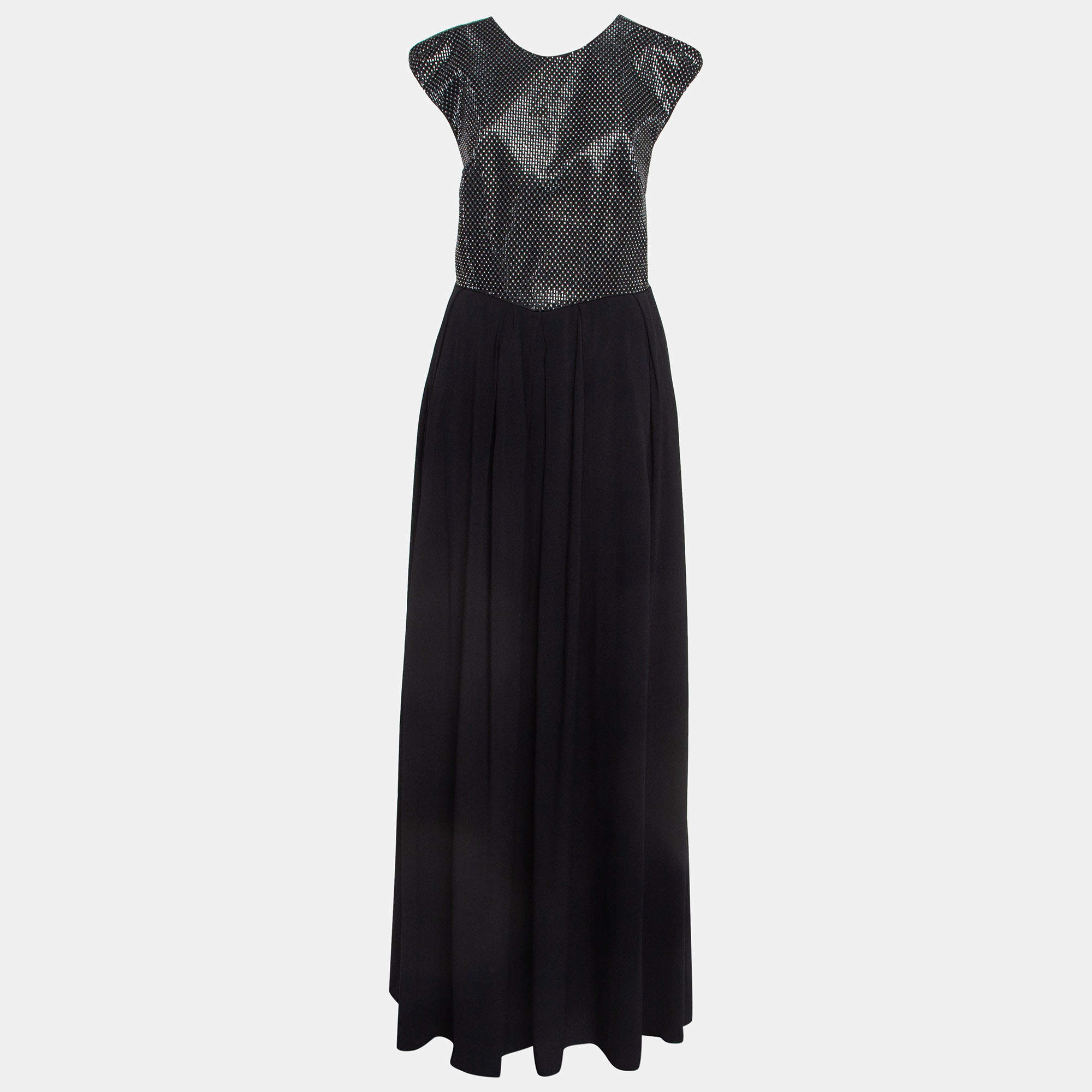 emporio armani elite black embellished cross back maxi dress m