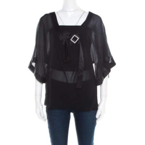 luxury-women-emporio-armani-used-clothes-p182062-001 emporio armani black sheer silk embellished satin trim blouse l