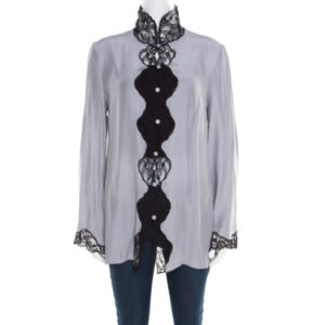 luxury-women-emporio-armani-used-clothes-p182083-006 emporio armani pearl grey silk contrast scalloped lace trim flared sleeve shirt l