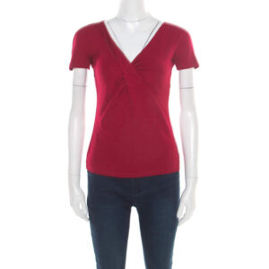 luxury-women-emporio-armani-used-clothes-p182869-006 emporio armani red twist front detail short sleeve top s