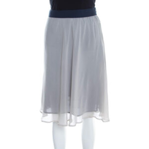 emporio armani grey and navy blue silk a line skirt s