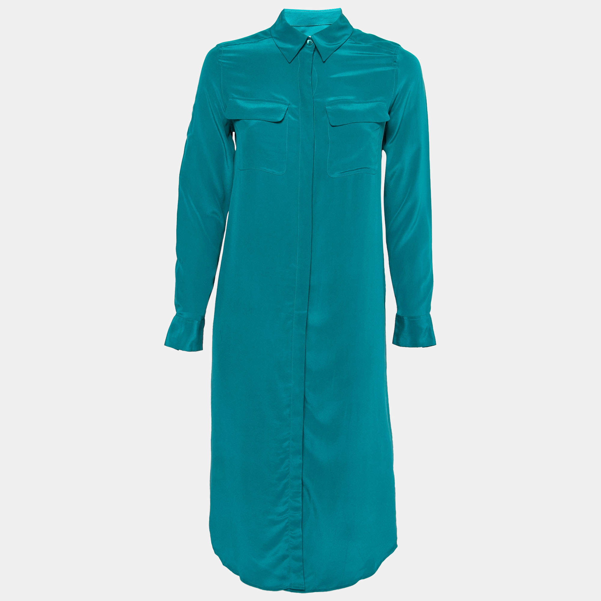 luxury-women-equipment-used-clothes-p201671-006 equipment femme everglade blue silk charmeuse tegan shirt dress xs