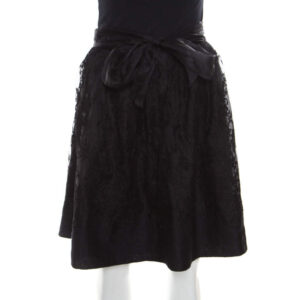 ermanno scervino black cashmere and silk bend floral lace a line skirt s