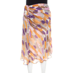 escada multicolor brush stroke printed silk chiffon a line skirt m