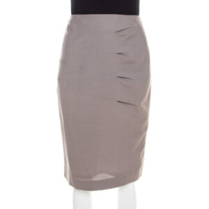 escada shadow grey wool inverted pleat detail renja pencil skirt m