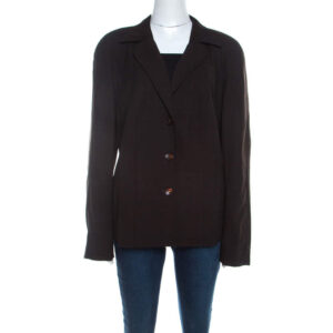 escada dark brown stretch wool raglan sleeve paneled blazer xl