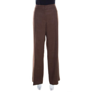 escada camel brown stretch wool wide leg hose tailored trousers l