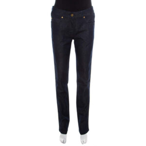 escada navy blue glitter denim metallic piping detail straight leg jeans s