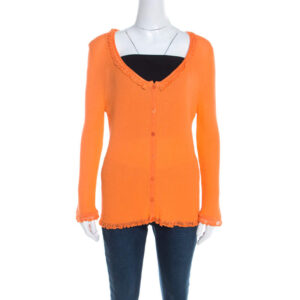 luxury-women-escada-new-clothes-p201066-006 escada orange rib knit crochet trim button front cardigan l