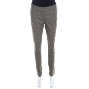 escada grey floral jacquard stretch denim skinny jeans m