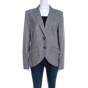 escada grey houndstooth wool asymmetric bibi jacket l