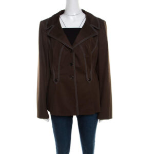 luxury-women-escada-new-clothes-p201211-005-1 escada military green cotton topstitch detail button front blazer xl