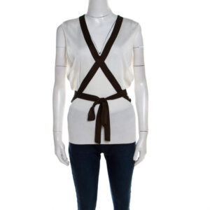 luxury-women-escada-new-clothes-p201375-004-1 escada cream knit contrast tie up trim sleeveless top l