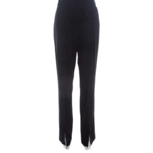 escada black stretch wool crepe high waist slit detail trousers l