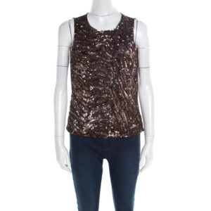 luxury-women-escada-used-clothes-p182142-003 escada brown sequin embellished nylon mesh sleeveless top l