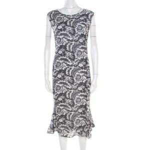 luxury-women-escada-used-clothes-p186507-004 escada monochrome lace printed silk sleeveless flounce midi dress xl