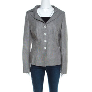 escada grey linen and wool pleat detail tailored blazer l