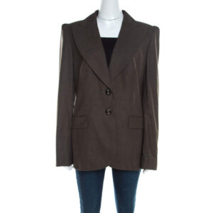 luxury-women-escada-used-clothes-p200187-002 escada olive green textured wool and silk two button blazer l
