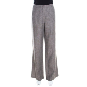 luxury-women-escada-used-clothes-p200439-001 escada brown basketweave linen and wool wide leg hose trousers xl