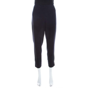 escada navy blue stretch wool crepe high waist cropped tsava trousers m