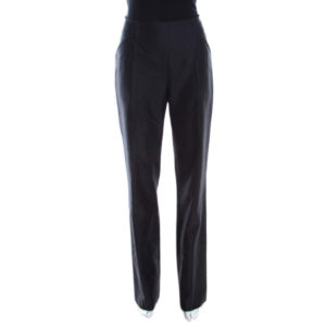 escada black slub cotton and silk high waist straight leg pants m