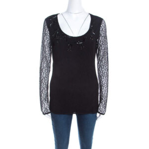 luxury-women-escada-used-clothes-p201044-004 escada black lace overlay jersey crystal embellished scoop neck erbrou top s