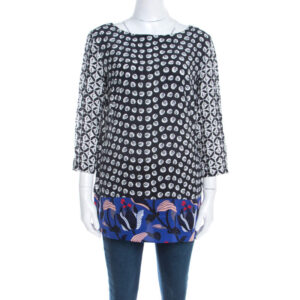 luxury-women-escada-used-clothes-p201054-006 escada black rose motif print silk contrast panel narayanin tunic blouse m