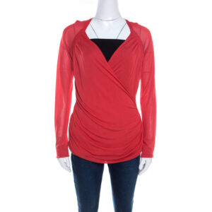 luxury-women-escada-used-clothes-p201061-004 escada lipstick red stretch knit draped faux wrap bodice top m
