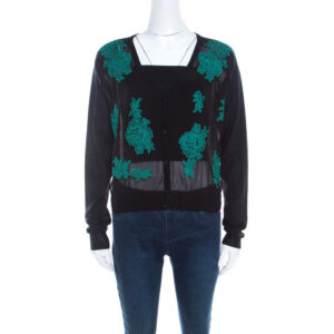 luxury-women-escada-used-clothes-p201093-004-1 escada black contrast floral embroidered samaya cropped cardigan m