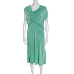 luxury-women-escada-used-clothes-p201101-001-1 escada aqua green knit ruched draped front sleeveless dress l