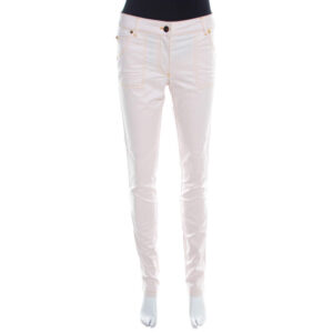 escada pale beige denim contrast topstitch detail tapered jeans m