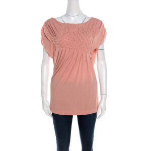 luxury-women-escada-used-clothes-p201137-006-1 escada bellini pink diamond pattern pleated jersey cap sleeve estrelle top m