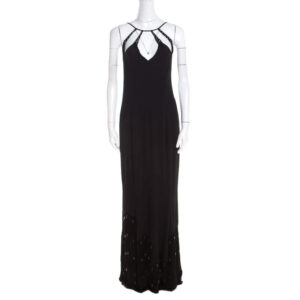 luxury-women-escada-used-clothes-p201236-009-1 escada black crepe silk sequin embellished fringed hem evening dress m