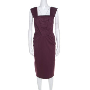 luxury-women-escada-used-clothes-p201257-006-1 escada purple cotton stretch pleated bodice detail sleeveless pencil dress m