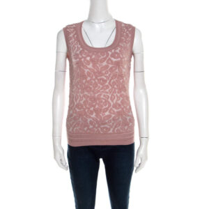 luxury-women-escada-used-clothes-p201387-006-1 escada dark tender rose floral jacquard knit sleeveless shela top s